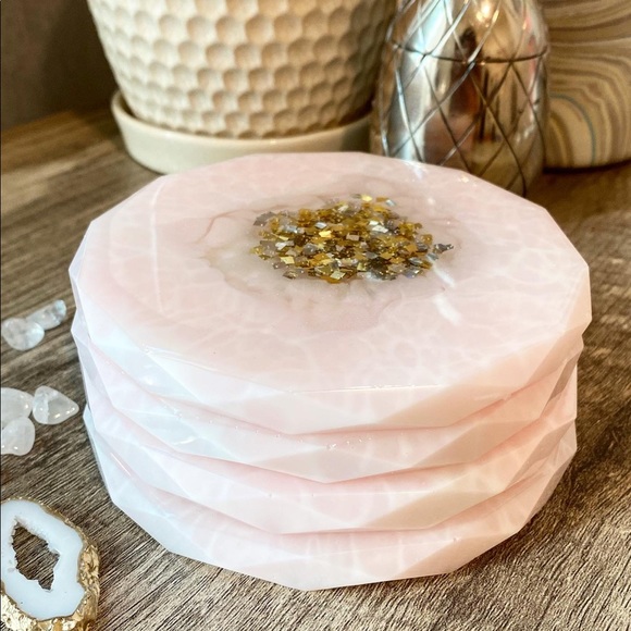Other - Diamond edge coasters, resin, rose quartz